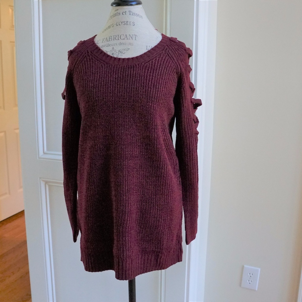 Criss Cross Lace Up Shoulder Tunic Sweater New